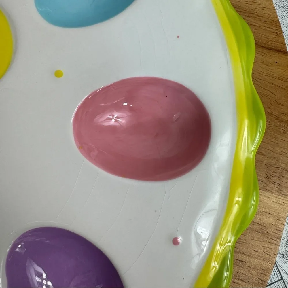 Pier 1 Pastel Deviled Eggs Easter Ceramic Platter Multicolor 11‎ Inch Round